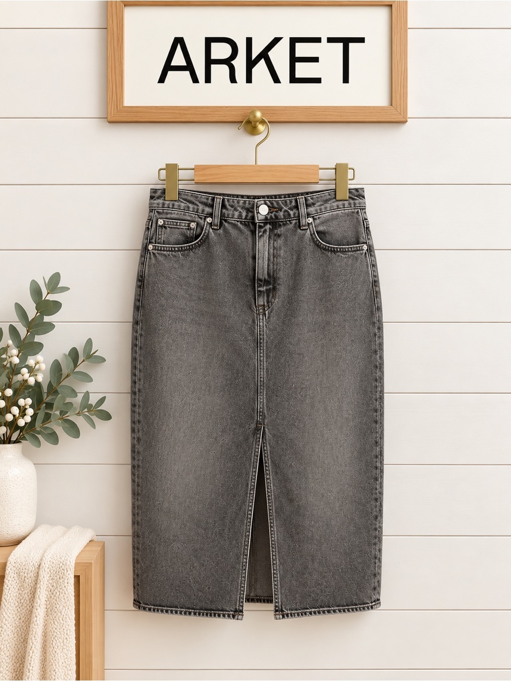 ARKET Grey Denim Midi Skirt – Size 12 (CA)
